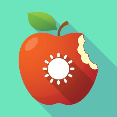 Uzun gölge elma meyve simgesi bir güneş ile