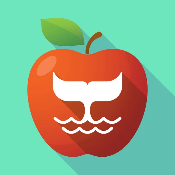 Långa skugga apple frukt-ikonen med en whale svans — Stock vektor