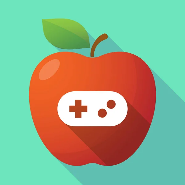 Icona lunga ombra mela frutta con un pad di gioco — Vettoriale Stock