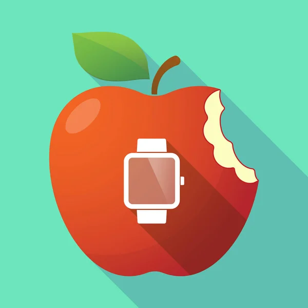 Icono de fruta de manzana sombra larga con un reloj inteligente — Vector de stock