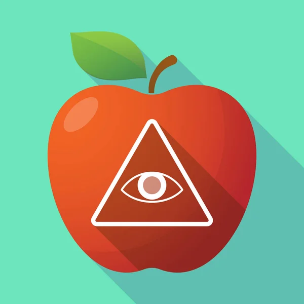 Long shadow apple fruit icon with an all seeing eye — Stock Vector