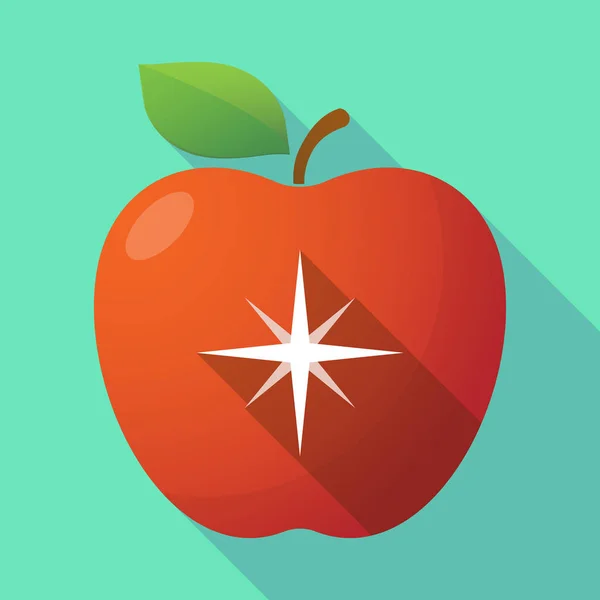 Langer Schatten Apfelfrucht-Symbol mit einem Funkeln — Stockvektor