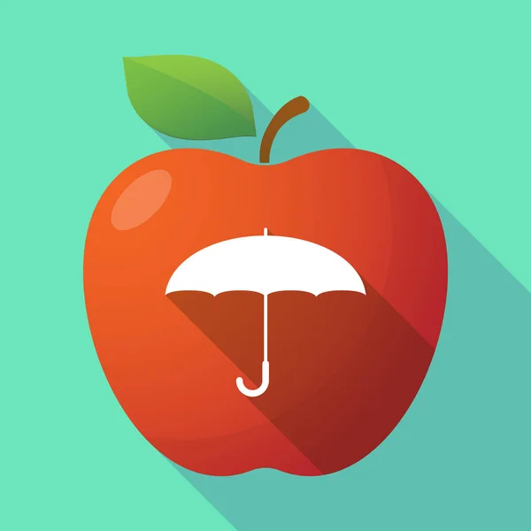 Uzun gölge elma meyve simgesi bir şemsiye ile — Stok Vektör
