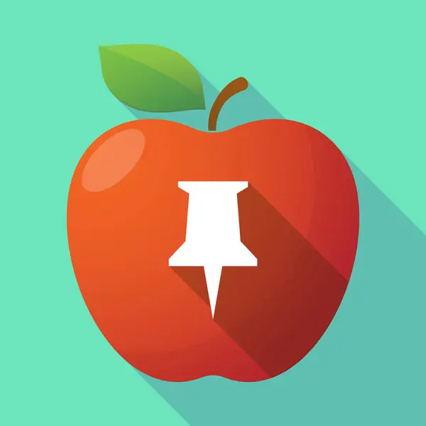 Lange schaduw fruit appelpictogram met een push-pins — Stockvector