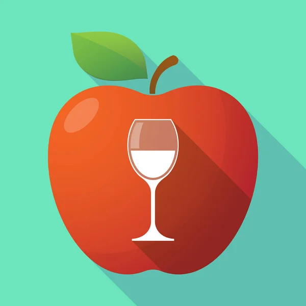 Icono de fruta de manzana de sombra larga con una taza de vino — Vector de stock