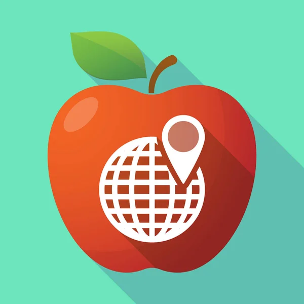 Langer Schatten Apfelfrucht-Ikone mit Weltkugel — Stockvektor