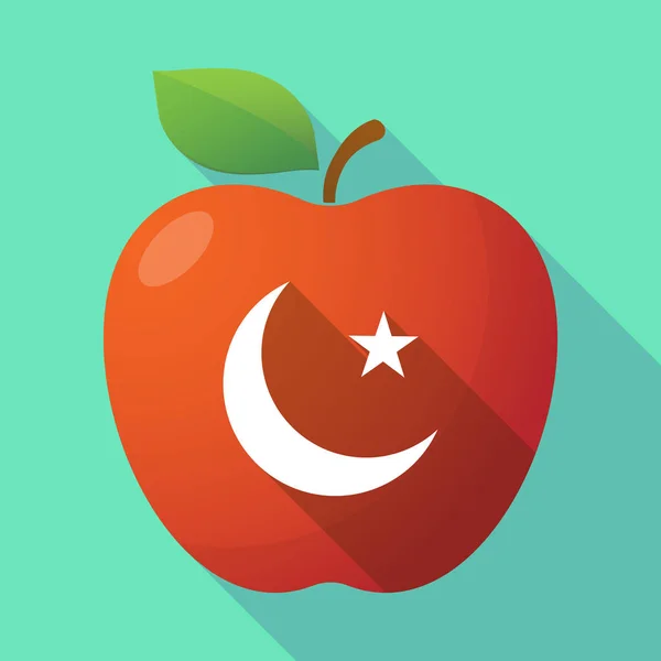 Long shadow apple fruit icon with an islam sign — Stock Vector