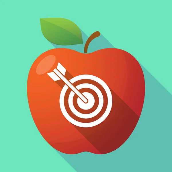 Icona lunga ombra mela frutta con un bersaglio dardo — Vettoriale Stock