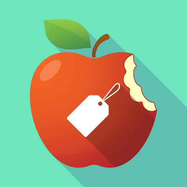 Langer Schatten Apfelfrucht-Symbol mit einem Etikett — Stockvektor