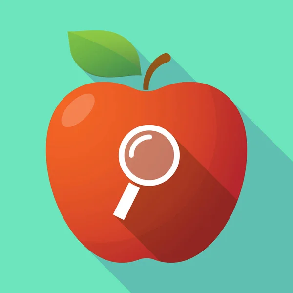 Icono de fruta de manzana de sombra larga con lupa — Vector de stock