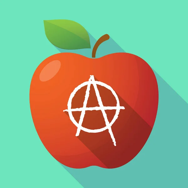 Lange schaduw fruit appelpictogram met een anarchie teken — Stockvector