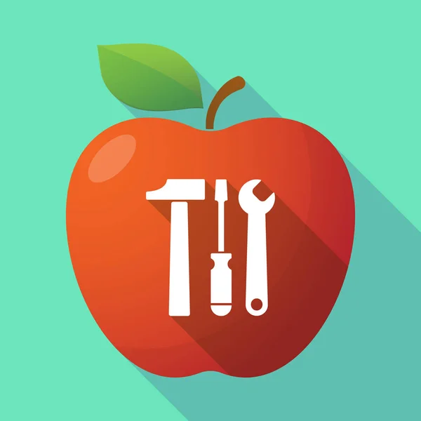 Ícone de fruta de maçã de sombra longa com um conjunto de ferramentas — Vetor de Stock