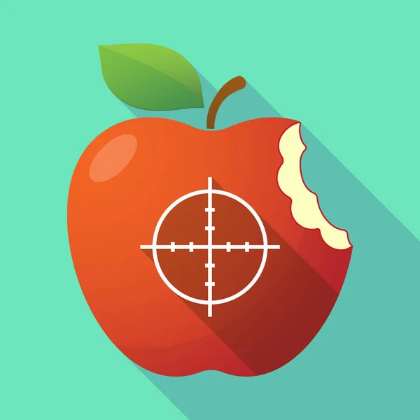 Long shadow apple fruit icon with a crosshair — Stock Vector