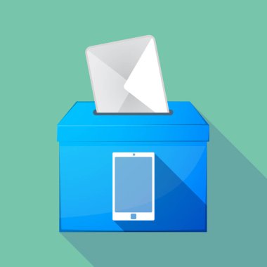 Uzun bir akıllı telefon ile gölge renkli oy sandığı simgesi