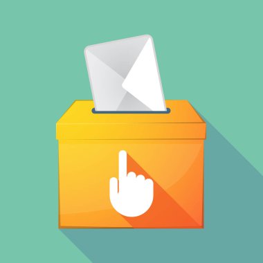 Uzun gölge renkli oy sandığı simgesiyle işaret eden bir ele