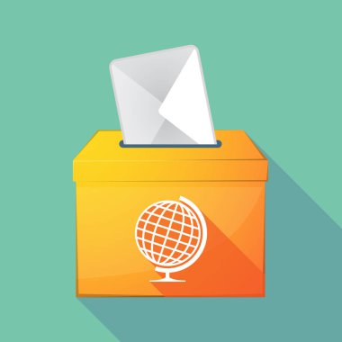 Uzun gölge bir tablo dünya küre simgesiyle oy sandığı renkli