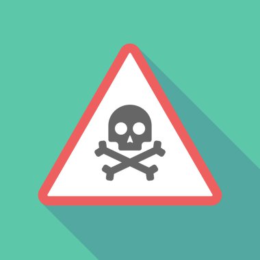 Uzun gölge üçgen uyarı işareti simgesi bir kafatası ile