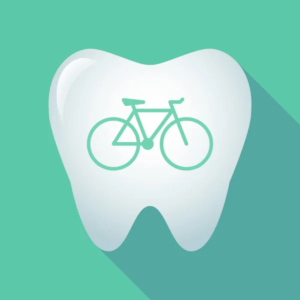 Long shadow tooth icon with a bicycle — Stock Vector