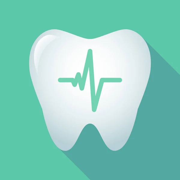 Ícone de dente de sombra longa com um sinal de batimento cardíaco — Vetor de Stock