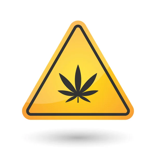 Ikona na białym tle niebezpieczeństwo sygnału z liściem marihuany — Wektor stockowy