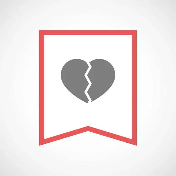 Isolated line art ribbon icon with a broken heart — Stock Vector