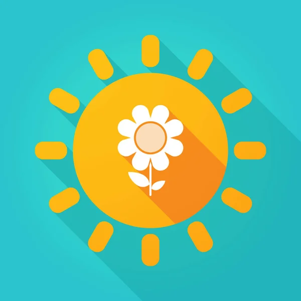 Långa skugga ljusa solen ikonen med en blomma — Stock vektor