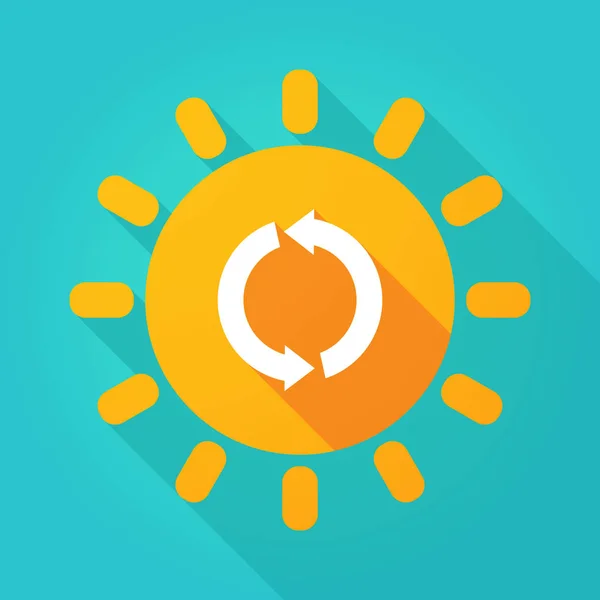 Lange schaduw felle zon icoon met een ronde recycle teken — Stockvector