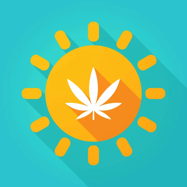 Långa skugga ljusa solen ikonen med ett marijuana blad — Stock vektor