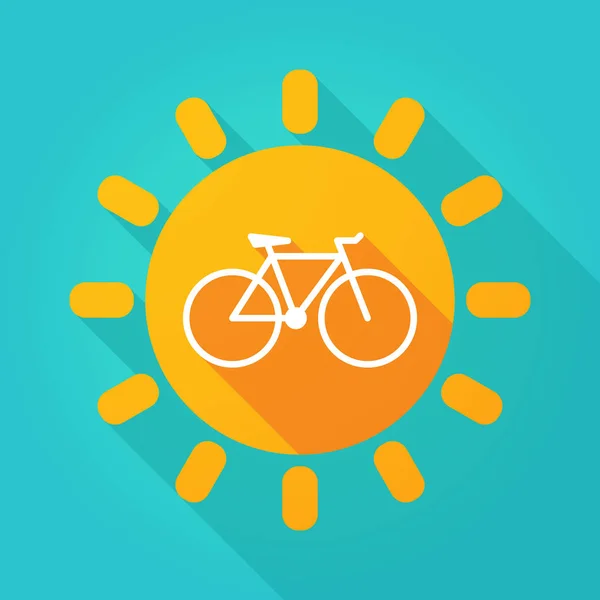 Long shadow bright sun icon with a bicycle — Stock Vector