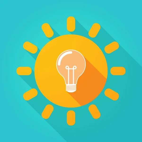 Long shadow bright sun icon with a light bulb — Stock Vector