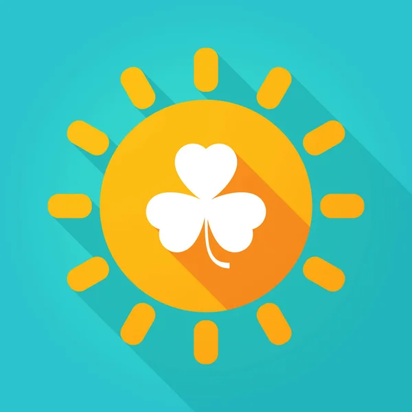 Long shadow bright sun icon with a clover — Stock Vector