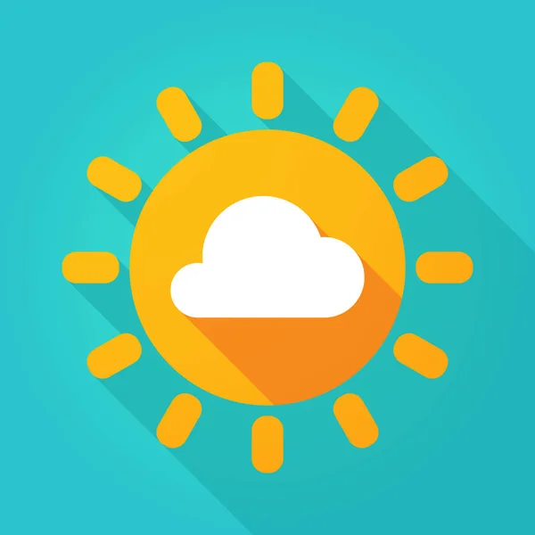 Long shadow bright sun icon with a cloud — Stock Vector