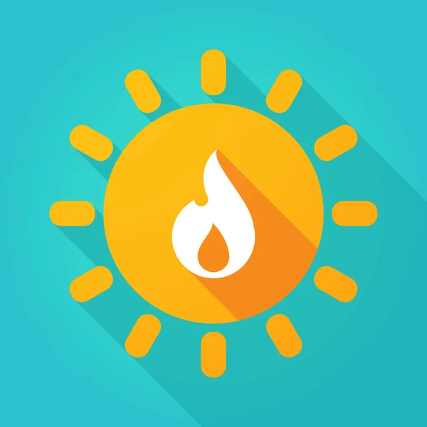 Long shadow bright sun icon with a flame — Stock Vector