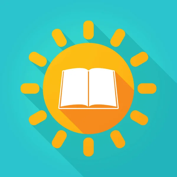 Long shadow bright sun icon with a book — Stock Vector