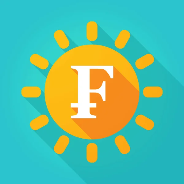 Lang schaduw felle zon icoontje met een teken van Zwitserse franc — Stockvector