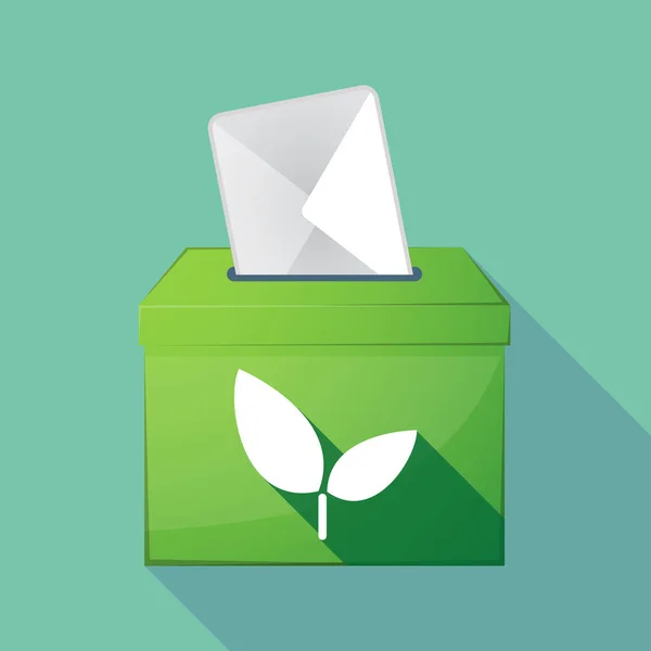 Long shadow coloured ballot box icon with a plant — Stock Vector