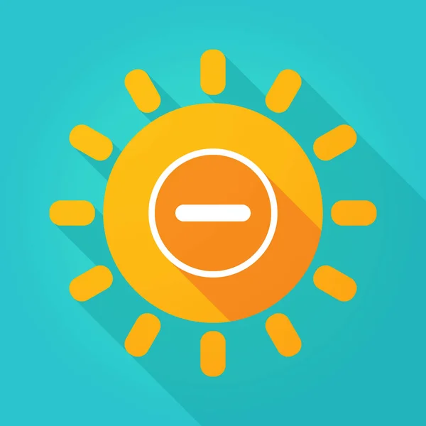 Icono de sol brillante de sombra larga con un signo de resta — Vector de stock