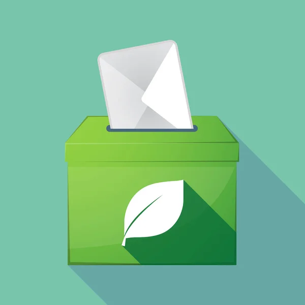 Long shadow coloured ballot box icon with a leaf — Stock Vector