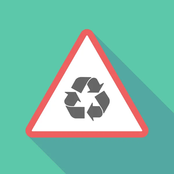 Signo de advertencia triangular de sombra larga icono con un signo de reciclaje — Vector de stock