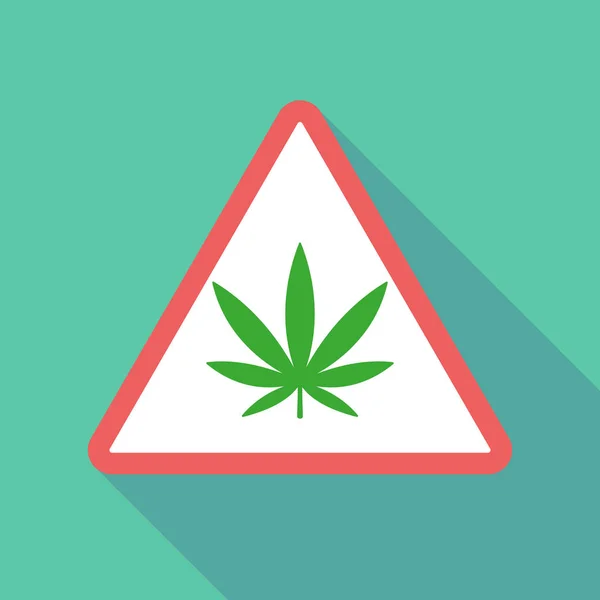 Långa skugga triangulära tecken varningsikonen med ett marijuana blad — Stock vektor