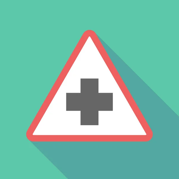 Signo de advertencia triangular de sombra larga icono con un signo de farmacia — Archivo Imágenes Vectoriales