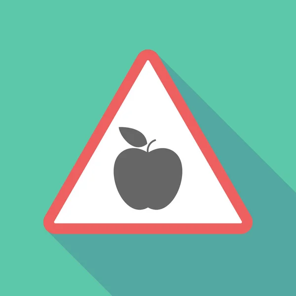 Langer Schatten dreieckiges Warnschild-Symbol mit einem Apfel — Stockvektor