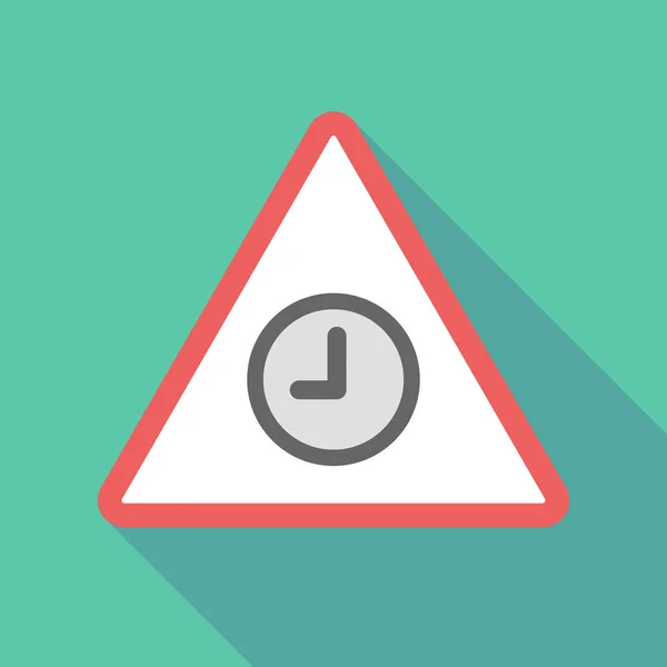 Signo de advertencia triangular de sombra larga icono con un reloj — Vector de stock