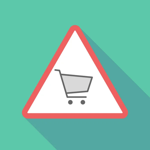 Icono de señal de advertencia triangular de sombra larga con un carrito de compras — Archivo Imágenes Vectoriales