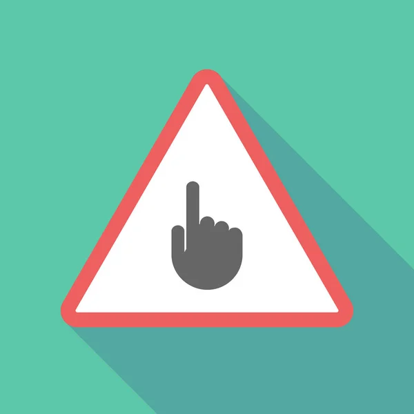 Longue icône de signe d'avertissement triangulaire ombre avec une main pointant — Image vectorielle