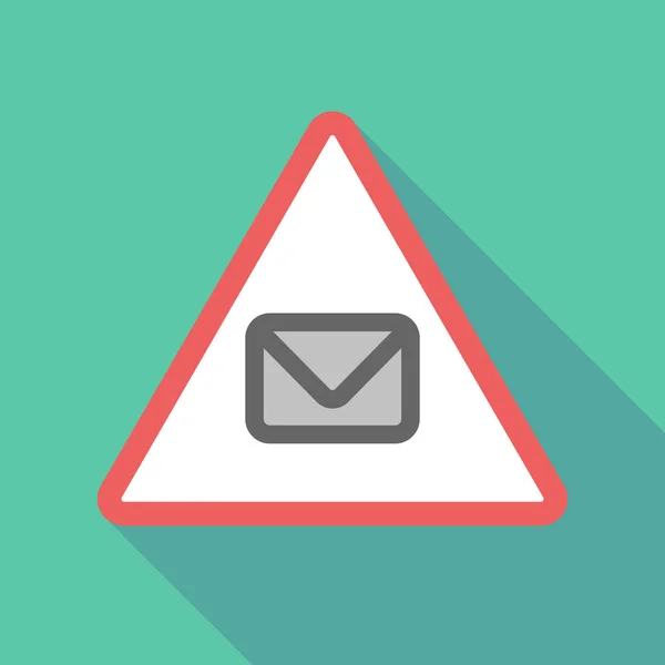 Ícone de sinal de aviso triangular de sombra longa com um envelope — Vetor de Stock