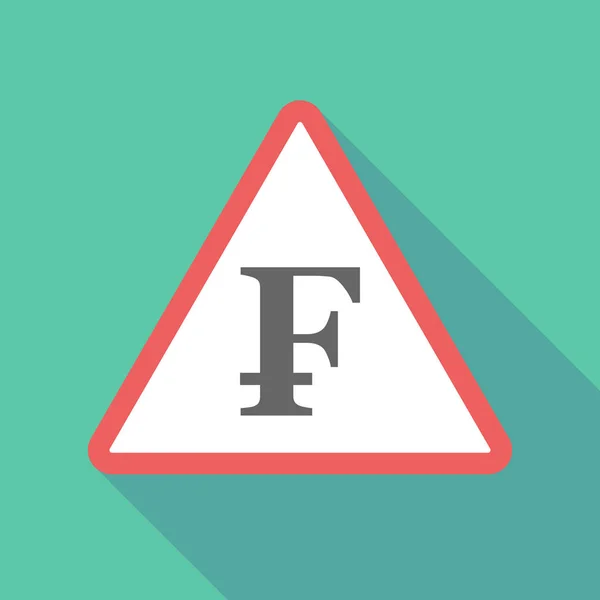 长阴影三角形警告标志图标与瑞士法郎标志 — 图库矢量图片