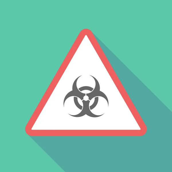 Long shadow triangular warning sign icon with a biohazard sign — Stock Vector