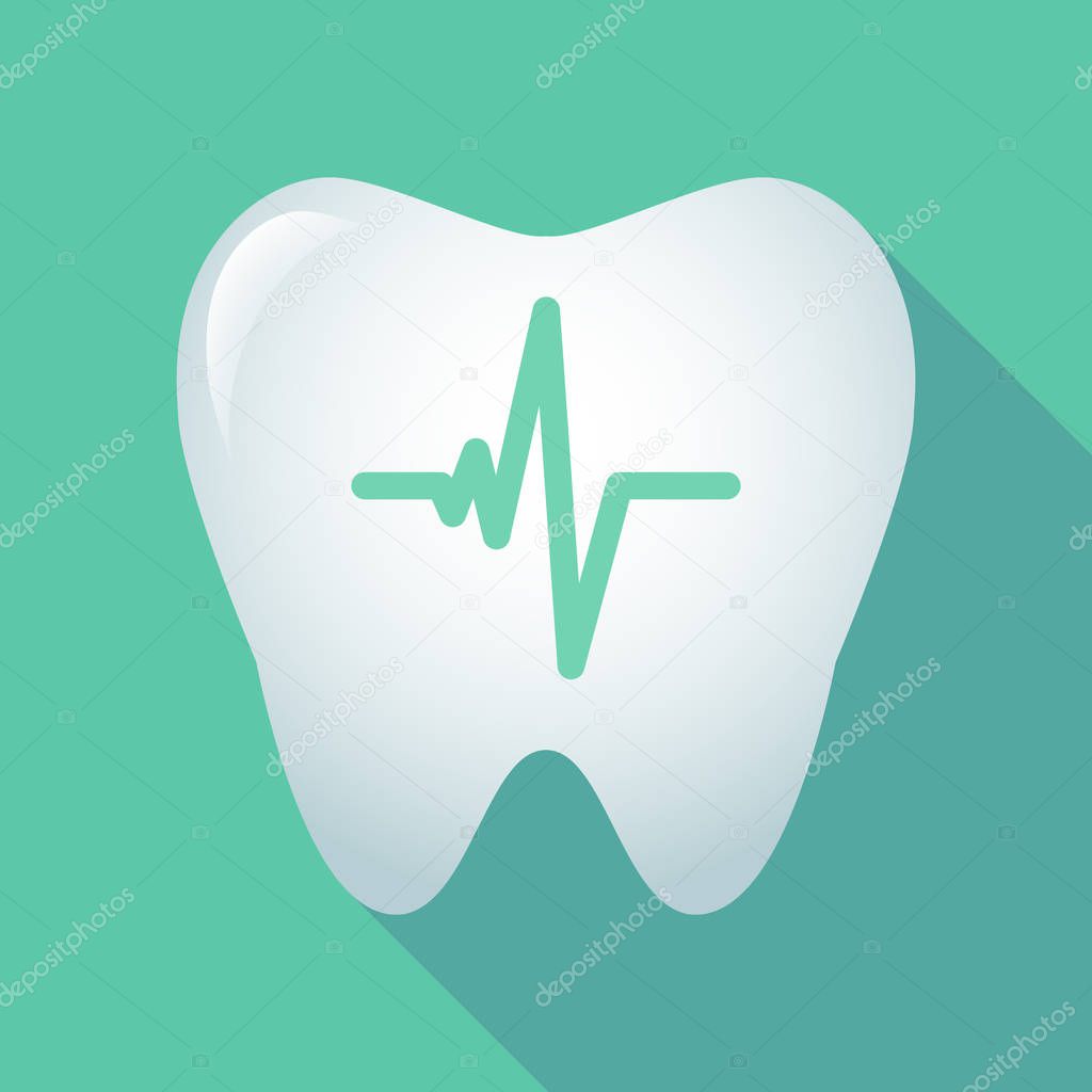 Long shadow tooth icon with a heart beat sign