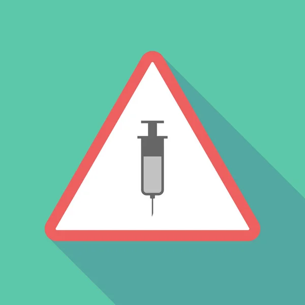 Icona triangolare del segnale di avvertimento a lunga ombra con siringa — Vettoriale Stock